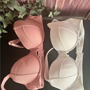 Ribbed Pink and White VS Pink swimsuit top bundle